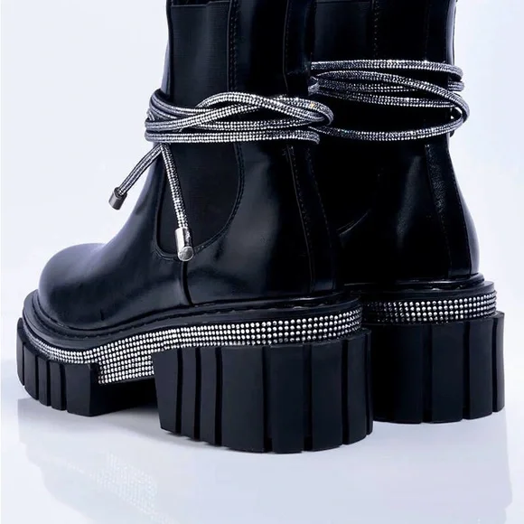 Azalea Wang Black Platform Ankle Boots with Silver Accents - Worn Once - Picture 6 of 12